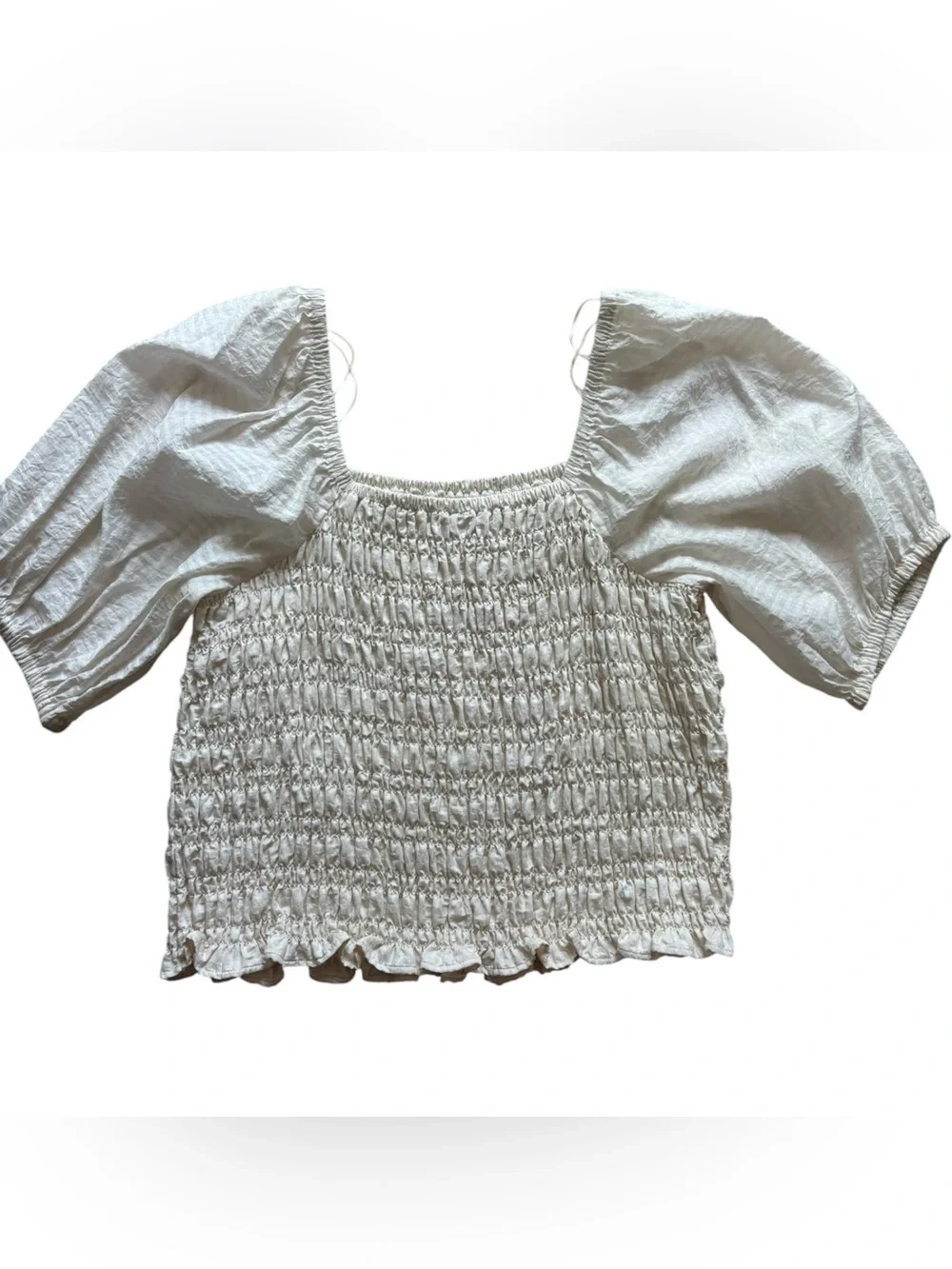Old Navy XL Cream Smocked Puff Sleeve Square Neck Blouse Top Ivory Women Creme